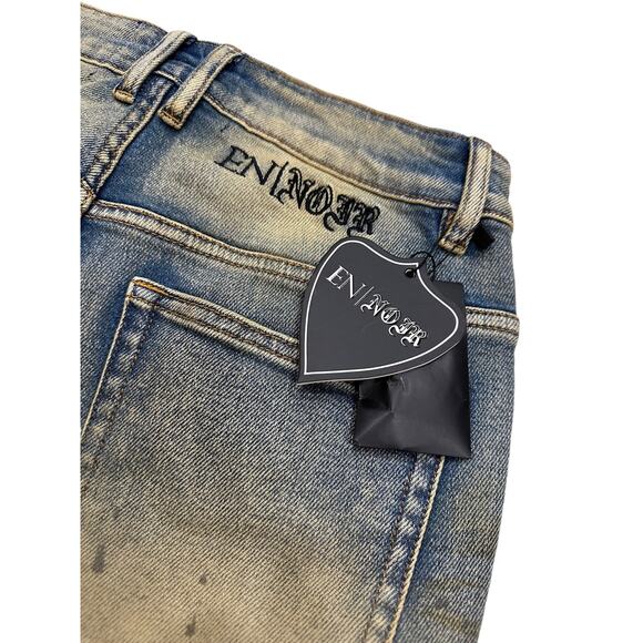 En Noir Men's Clash Sand Wash Rip & Repair Distressed Skinny Fit Denim Jeans - Picture 8 of 8